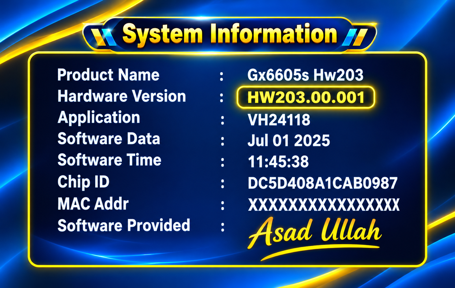 GX6605S HW203 Hardware Version Changer screenshot